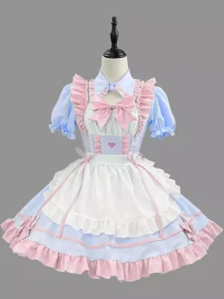 Lolita Pink Maid Outfit Suit Sweet Uniform Princess Dress Set Cosplay Costumes