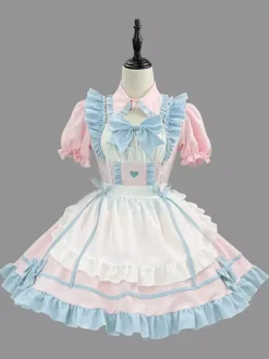 Lolita Pink Maid Outfit Suit Sweet Uniform Princess Dress Set Cosplay Costumes