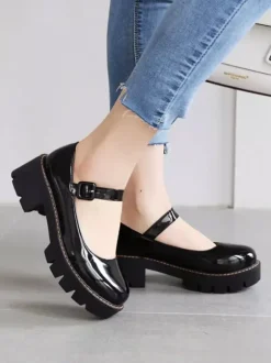 Lolita Shoes Black Leather Puppy Heel Lolita Pumps