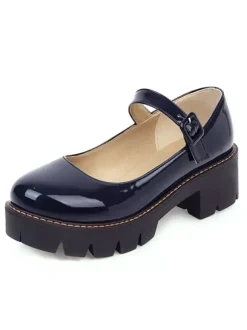 Lolita Shoes Black Leather Puppy Heel Lolita Pumps