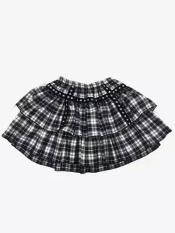 Lolita Skirt Plaid Layered Lace Trim Mini Skirt