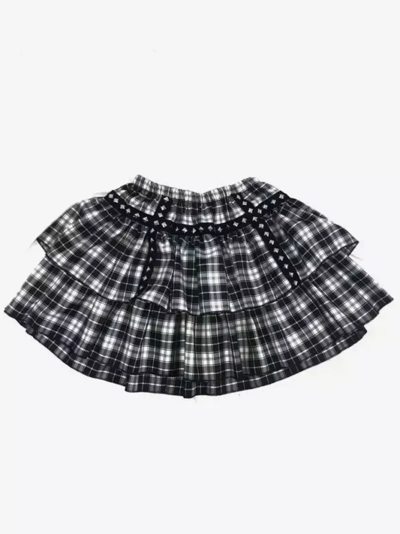 Lolita Skirt Plaid Layered Lace Trim Mini Skirt
