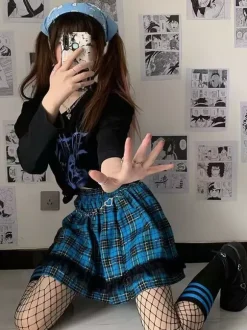 Lolita Skirt Plaid Layered Lace Trim Mini Skirt