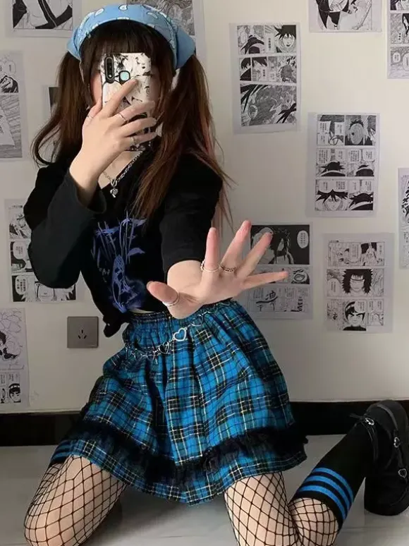 Lolita Skirt Plaid Layered Lace Trim Mini Skirt