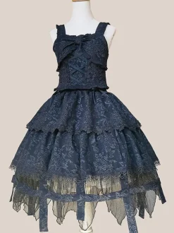Lolita Specials Lolita Top Vest Costumes Athletic Lolita Black Sleeveless Floral Print