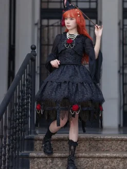 Lolita Specials Lolita Top Vest Costumes Athletic Lolita Black Sleeveless Floral Print