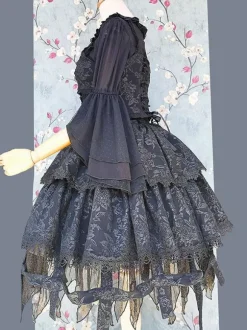Lolita Specials Lolita Top Vest Costumes Athletic Lolita Black Sleeveless Floral Print