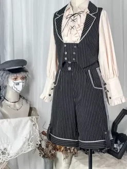 Lolita Specials Lolita Top Vest Costumes Gothic Black Sleeveless Buttons Stripes