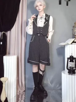 Lolita Specials Lolita Top Vest Costumes Gothic Black Sleeveless Buttons Stripes