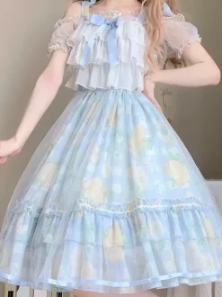 Lolita Specials sweet Lolita Lolita Dresses Costumes Sweet Lolita Dress Tulle Sleeveless Bows Jumper Sweet Light Sky Blue Lolita Dress Tea Party