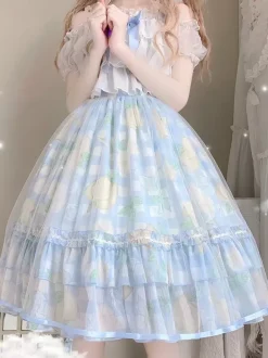 Lolita Specials sweet Lolita Lolita Dresses Costumes Sweet Lolita Dress Tulle Sleeveless Bows Jumper Sweet Light Sky Blue Lolita Dress Tea Party