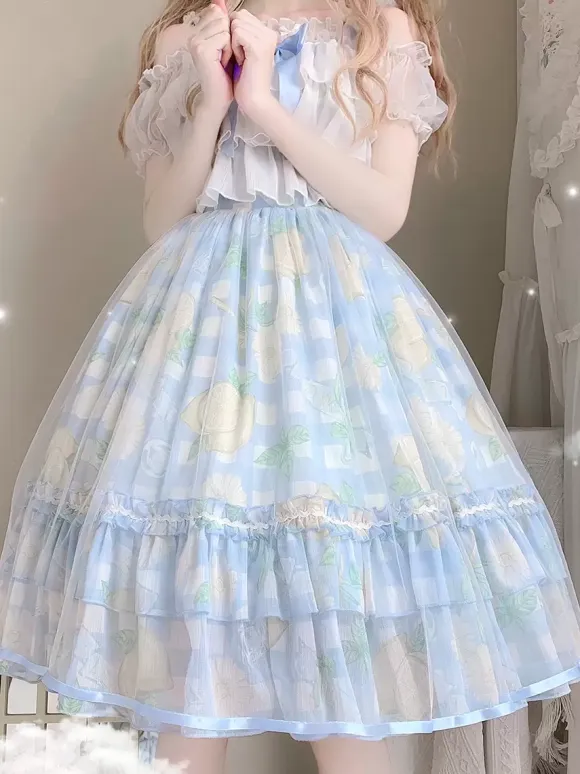 Lolita Specials sweet Lolita Lolita Dresses Costumes Sweet Lolita Dress Tulle Sleeveless Bows Jumper Sweet Light Sky Blue Lolita Dress Tea Party