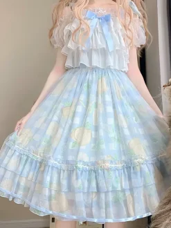 Lolita Specials sweet Lolita Lolita Dresses Costumes Sweet Lolita Dress Tulle Sleeveless Bows Jumper Sweet Light Sky Blue Lolita Dress Tea Party