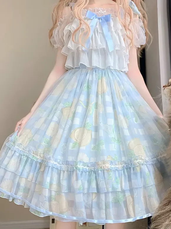 Lolita Specials sweet Lolita Lolita Dresses Costumes Sweet Lolita Dress Tulle Sleeveless Bows Jumper Sweet Light Sky Blue Lolita Dress Tea Party