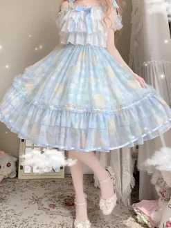 Lolita Specials sweet Lolita Lolita Dresses Costumes Sweet Lolita Dress Tulle Sleeveless Bows Jumper Sweet Light Sky Blue Lolita Dress Tea Party