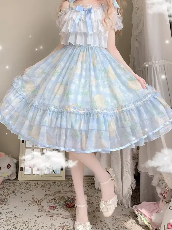 Lolita Specials sweet Lolita Lolita Dresses Costumes Sweet Lolita Dress Tulle Sleeveless Bows Jumper Sweet Light Sky Blue Lolita Dress Tea Party