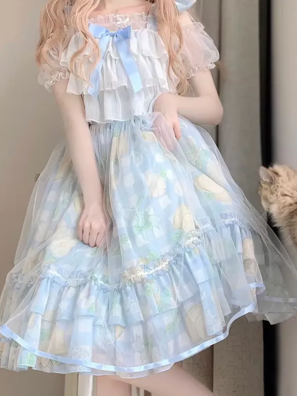 Lolita Specials sweet Lolita Lolita Dresses Costumes Sweet Lolita Dress Tulle Sleeveless Bows Jumper Sweet Light Sky Blue Lolita Dress Tea Party