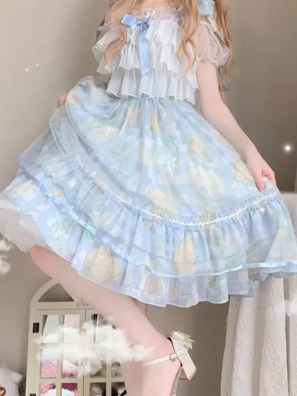Lolita Specials sweet Lolita Lolita Dresses Costumes Sweet Lolita Dress Tulle Sleeveless Bows Jumper Sweet Light Sky Blue Lolita Dress Tea Party