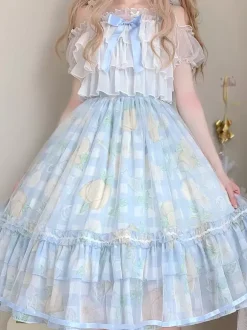 Lolita Specials sweet Lolita Lolita Dresses Costumes Sweet Lolita Dress Tulle Sleeveless Bows Jumper Sweet Light Sky Blue Lolita Dress Tea Party