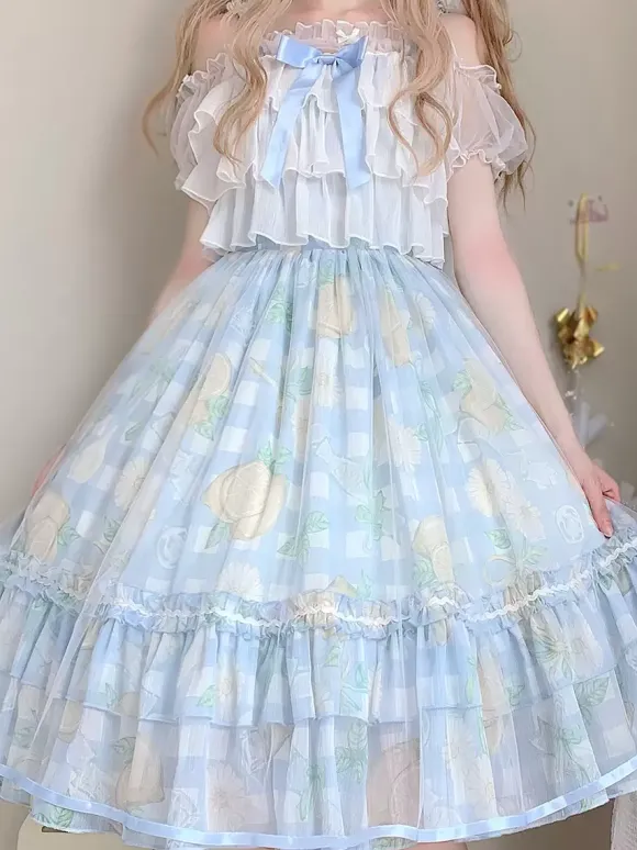 Lolita Specials sweet Lolita Lolita Dresses Costumes Sweet Lolita Dress Tulle Sleeveless Bows Jumper Sweet Light Sky Blue Lolita Dress Tea Party