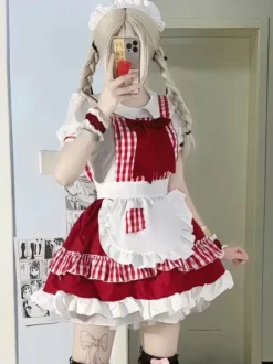 Lolita Specials sweet Lolita Lolita Dresses Costumes Sweet Lolita Dress Polyester Short Sleeves Bows Dress Sweet Red Lolita Dress Tea Party Plaid