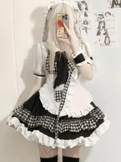 Lolita Specials sweet Lolita Lolita Dresses Costumes Sweet Lolita Dress Polyester Short Sleeves Bows Dress Sweet Red Lolita Dress Tea Party Plaid