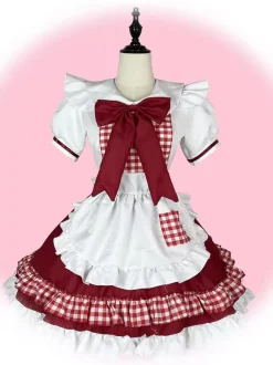 Lolita Specials sweet Lolita Lolita Dresses Costumes Sweet Lolita Dress Polyester Short Sleeves Bows Dress Sweet Red Lolita Dress Tea Party Plaid