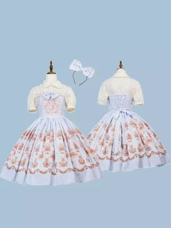 Lolita Specials sweet Lolita Lolita Dresses Costumes Sweet Lolita Dress Polyester Sleeveless Bows Jumper Skirt Sweet Pink Lolita Dress Tea Party