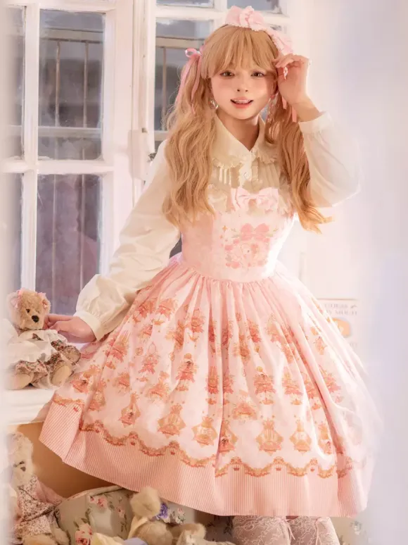 Lolita Specials sweet Lolita Lolita Dresses Costumes Sweet Lolita Dress Polyester Sleeveless Bows Jumper Skirt Sweet Pink Lolita Dress Tea Party