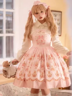 Lolita Specials sweet Lolita Lolita Dresses Costumes Sweet Lolita Dress Polyester Sleeveless Bows Jumper Skirt Sweet Pink Lolita Dress Tea Party