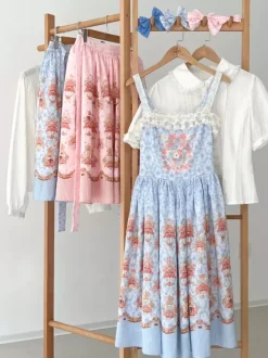 Lolita Specials sweet Lolita Lolita Dresses Costumes Sweet Lolita Dress Polyester Sleeveless Bows Jumper Skirt Sweet Pink Lolita Dress Tea Party