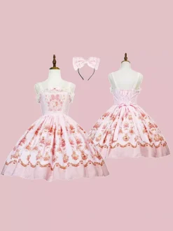 Lolita Specials sweet Lolita Lolita Dresses Costumes Sweet Lolita Dress Polyester Sleeveless Bows Jumper Skirt Sweet Pink Lolita Dress Tea Party