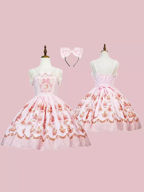 Lolita Specials sweet Lolita Lolita Dresses Costumes Sweet Lolita Dress Polyester Sleeveless Bows Jumper Skirt Sweet Pink Lolita Dress Tea Party