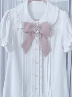 Lolita Tow-piece Suit Short Sleeves Ruffles Blouse And Lace Up Layered Jumper Skirt