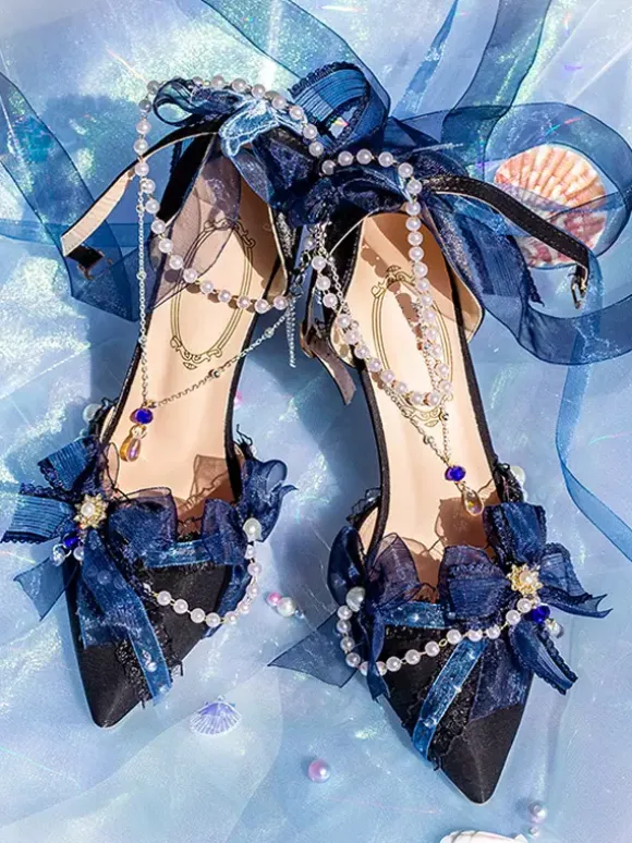 Lolita Wedding Dress Lolita Footwear Pink Color Block Bows Pearls Ruffles Pointed Toe Lolita Shoes