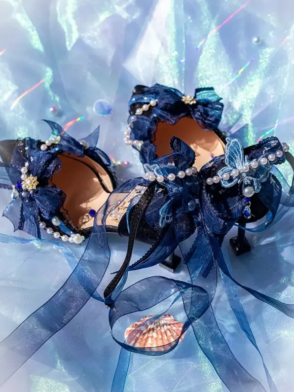Lolita Wedding Dress Lolita Footwear Pink Color Block Bows Pearls Ruffles Pointed Toe Lolita Shoes