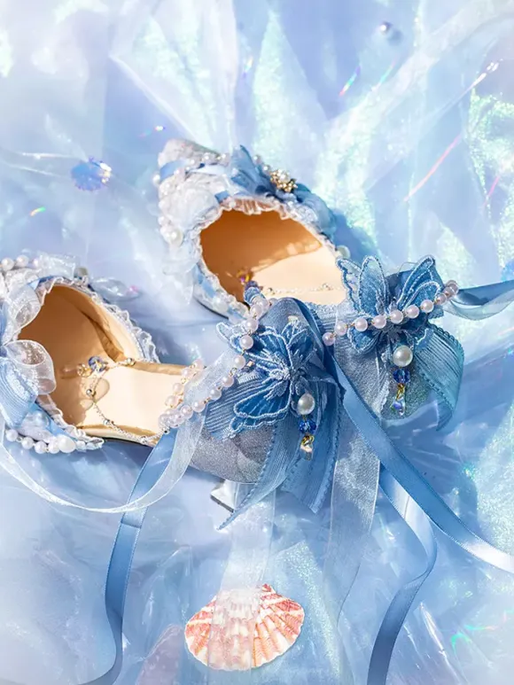 Lolita Wedding Dress Lolita Footwear Pink Color Block Bows Pearls Ruffles Pointed Toe Lolita Shoes