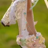 Lolita Wedding Dress Lolita Footwear Pink Lace Ruffles Pearls Flowers Round Toe PU Leather Lolita Shoes