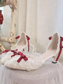 Lolita Wedding Dress Lolita Footwear White Ruffles Bows Pointed Toe Lolita Pumps