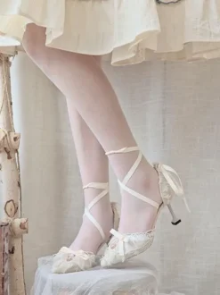 Lolita Wedding Dress Lolita Footwear White Ruffles Bows Pointed Toe Lolita Pumps