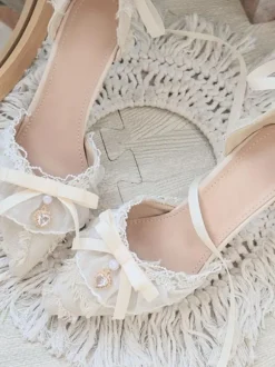 Lolita Wedding Dress Lolita Footwear White Ruffles Bows Pointed Toe Lolita Pumps