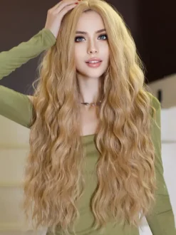 Long Curly Wig Middle-parted Synthetic Daily Wig For Women 2026