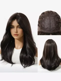 Long Layered Loose Wave Synthetic Wig Curtain Bang Ombre Root Highlight Wig
