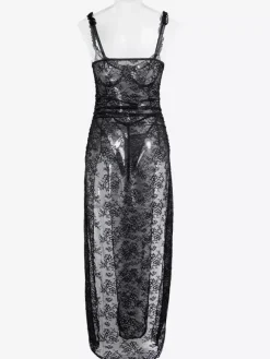Long Nightgown Black Sexy Shaping Backless Cut Out Polyester Lingerie