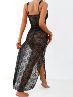 Long Nightgown Black Sexy Shaping Backless Cut Out Polyester Lingerie