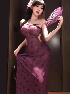 Long Nightgown Purple Floral Mesh High Slit Maxi Dress Lingerie Sheer Backless Gown