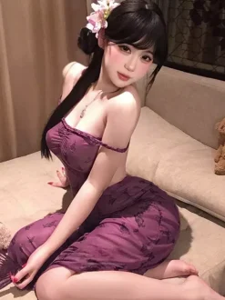 Long Nightgown Purple Floral Mesh High Slit Maxi Dress Lingerie Sheer Backless Gown