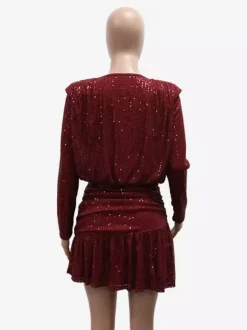 Long Sleeve Sequin Stripe Ruched Mini Party Dress For Women 2026