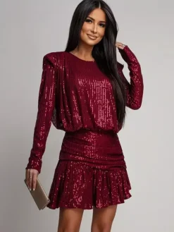 Long Sleeve Sequin Stripe Ruched Mini Party Dress For Women 2026