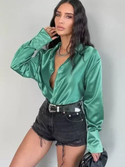 Long Sleeves Blouse Buttons Busniess Casual Spring Fall Blouses In Solid Color